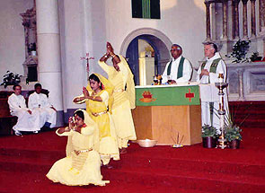Launching into the Our Father dance, to the accompaniment of a Hare Krishna chant